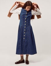 Layla Sleeveless Denim Midi Dress, Blue (INDIGO), large