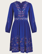 Tara Embroidered Short Dress in Sustainable Viscose, Blue (COBALT), large