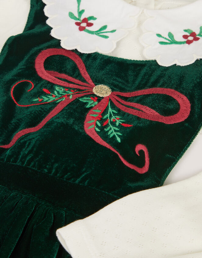 Christmas Wreath Top & Velvet Pinafore Dress Set, Green (GREEN), large
