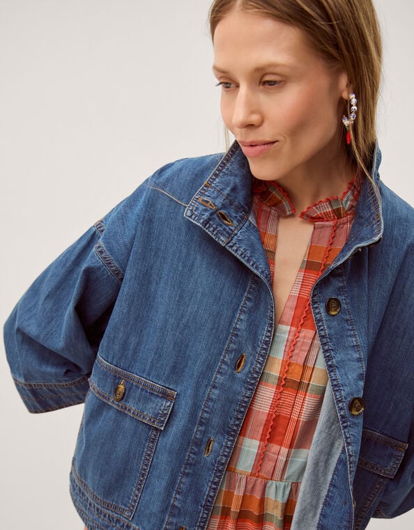 Gwen Funnel Neck Denim Jacket, Blue (DENIM BLUE), large