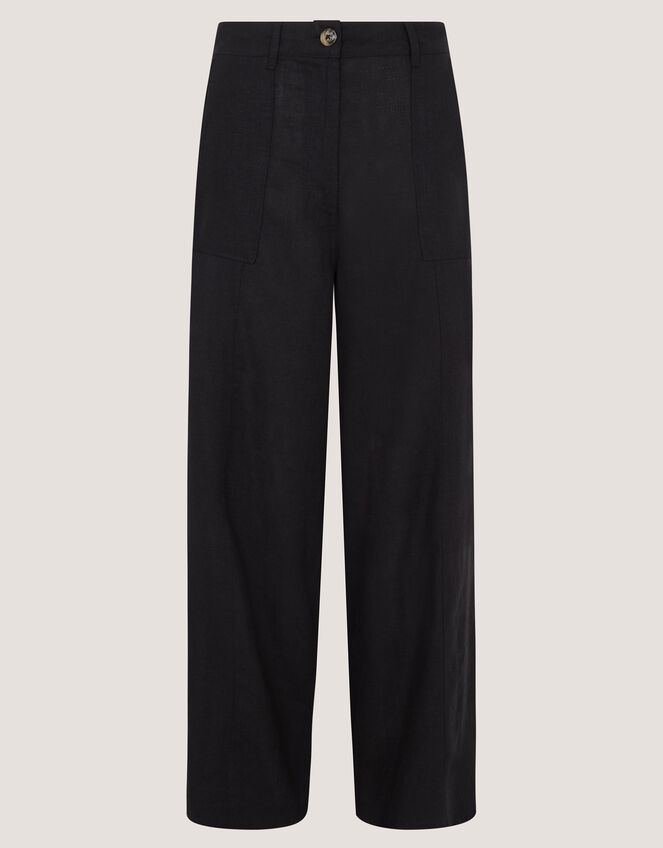 Jolie Wide Leg Linen Trousers, Black (BLACK), large