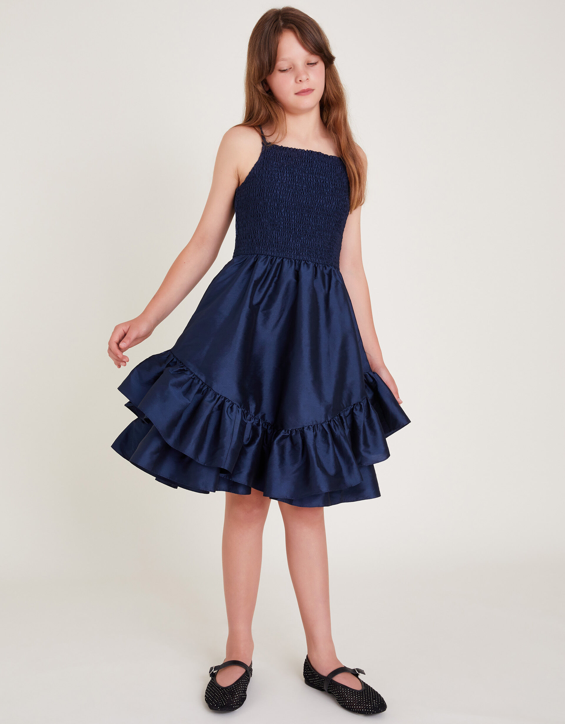 Clariska Smocked Taffeta Prom Dress Blue