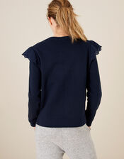LOUNGE Barbara Broderie Shoulder Jumper, Blue (NAVY), large