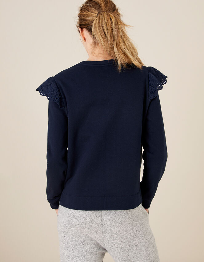 LOUNGE Barbara Broderie Shoulder Jumper, Blue (NAVY), large