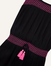 Shirred Woven Dress in Recycled Viscose, Black (BLACK), large