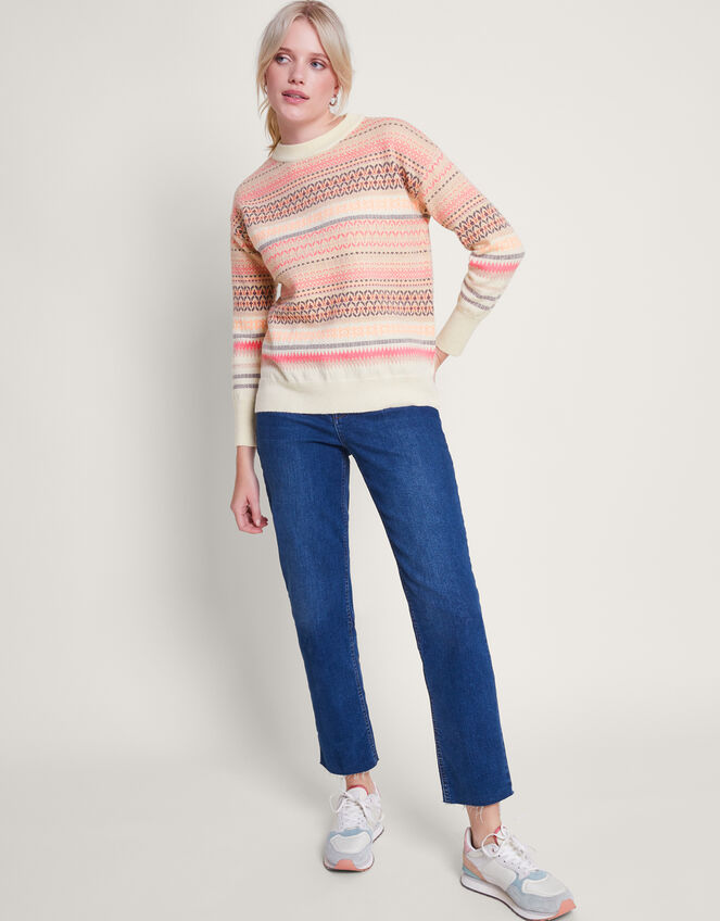 Fawn Fair Isle Jumper, Pink (PINK), large