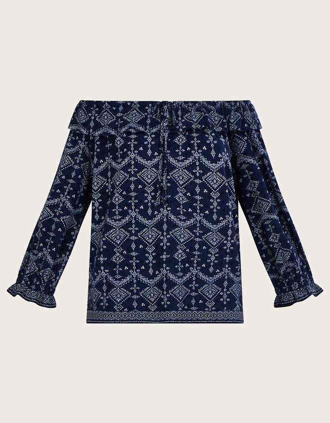 Off Shoulder Frill Jersey Top, Blue (NAVY), large