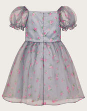 Puff Sleeve Floral Organza Dress, Blue (BLUE), large