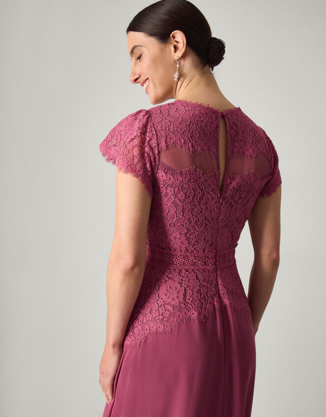 Monike Short Sleeve Lace Bridesmaid Dress, DARK PINK, large