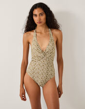 Alba Floral Print Swimsuit, Green (KHAKI), large