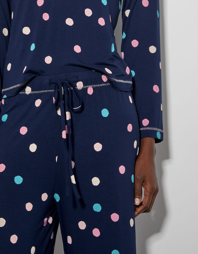 Sabrina Spot Long Pyjamas Set, Blue (NAVY), large