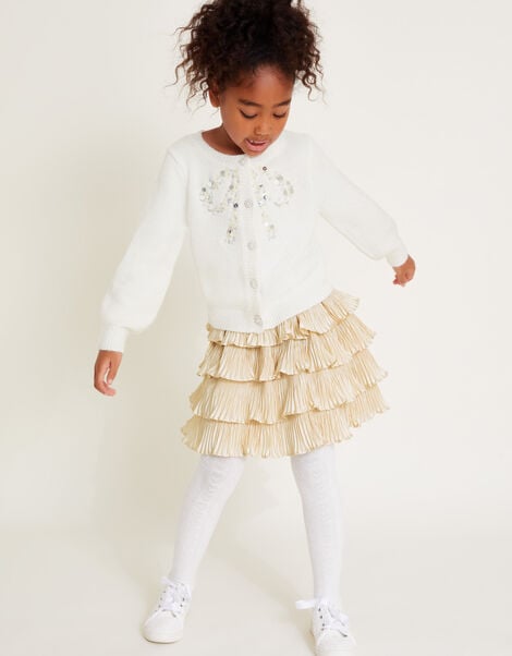 Bow Embellished Sequin Cardigan, Cream (CREAM), large