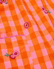 Embroidered Gingham Playsuit, Orange (ORANGE), large