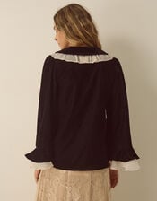 Anita Tie Neck Collar Velvet Top, Black (BLACK), large