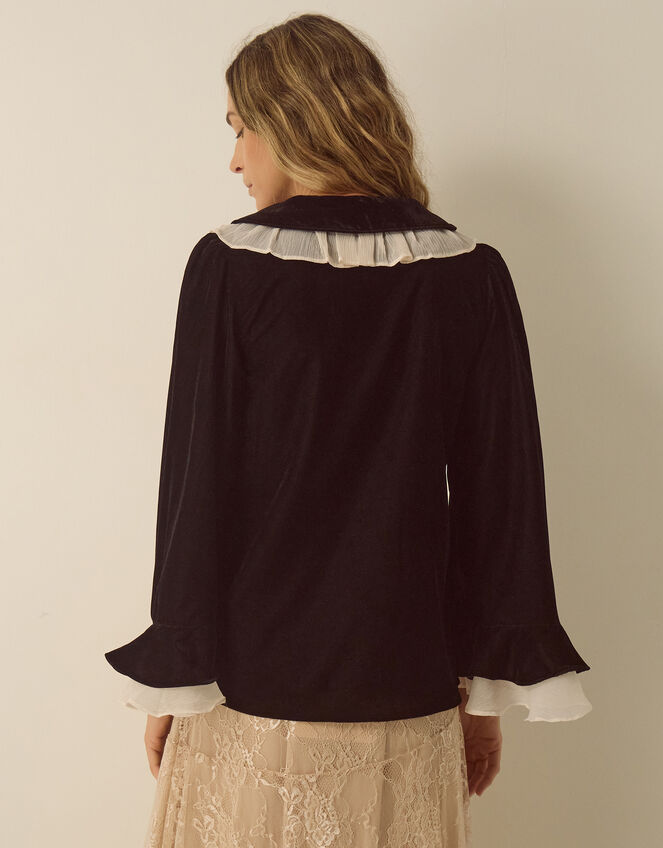Anita Tie Neck Collar Velvet Top, Black (BLACK), large