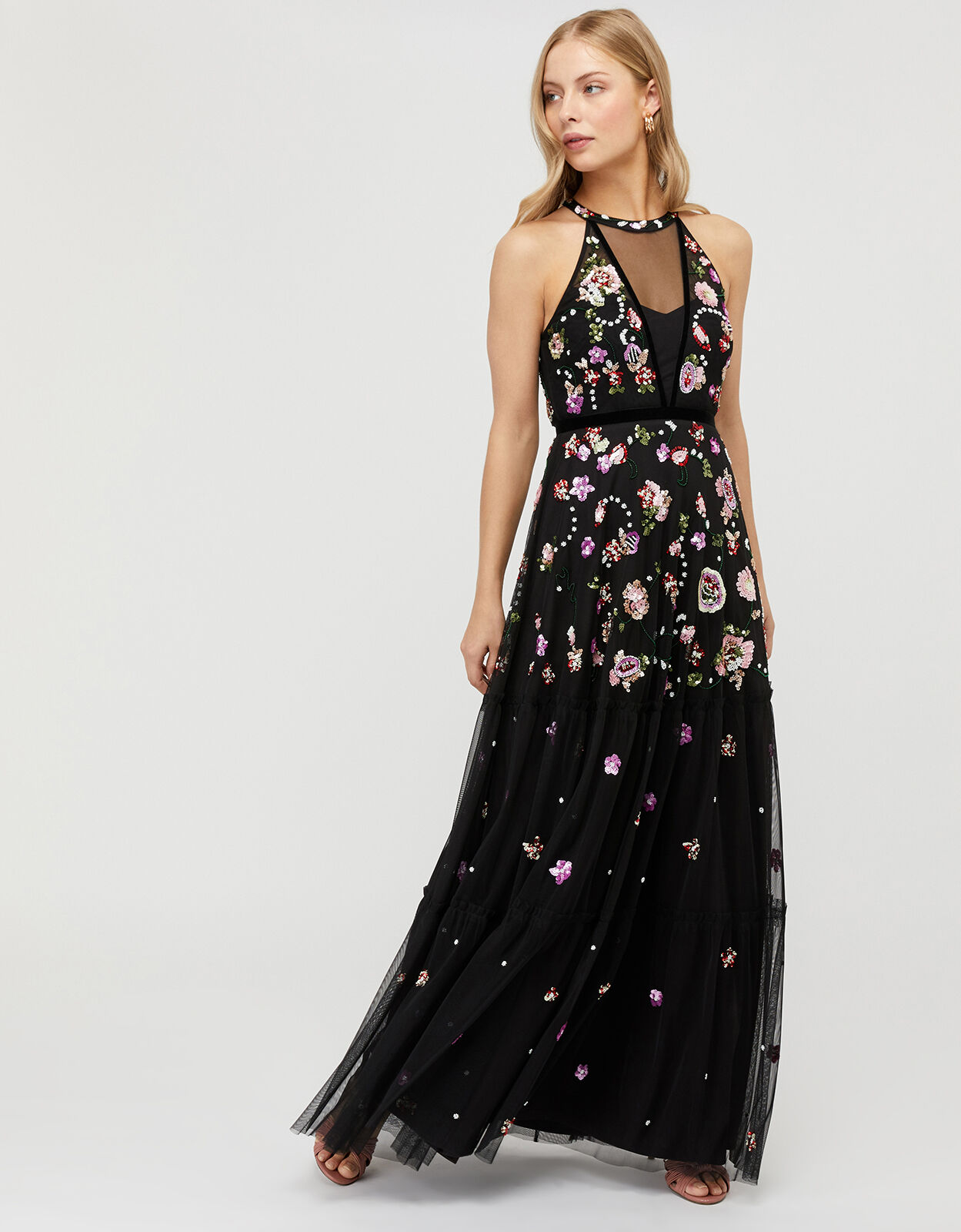 Monsoon long black dress clearance