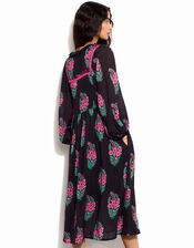 East Logan Long Sleeve Floral Midi Dress, Black (BLACK), large
