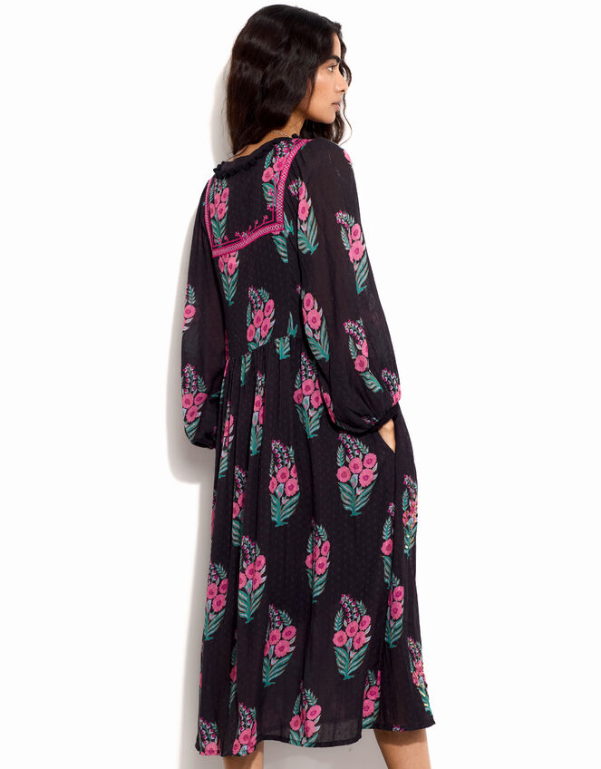 East Logan Long Sleeve Floral Midi Dress, Black (BLACK), large
