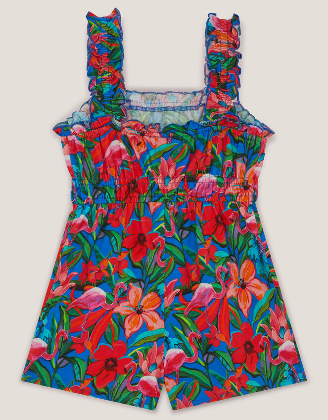 Tropical Print Jersey Romper, Blue (BLUE), large