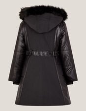 Shine Panel Belted Coat, Black (BLACK), large