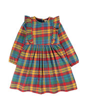 Frugi Ruffle Check Smock Dress, Multi (MULTI), large