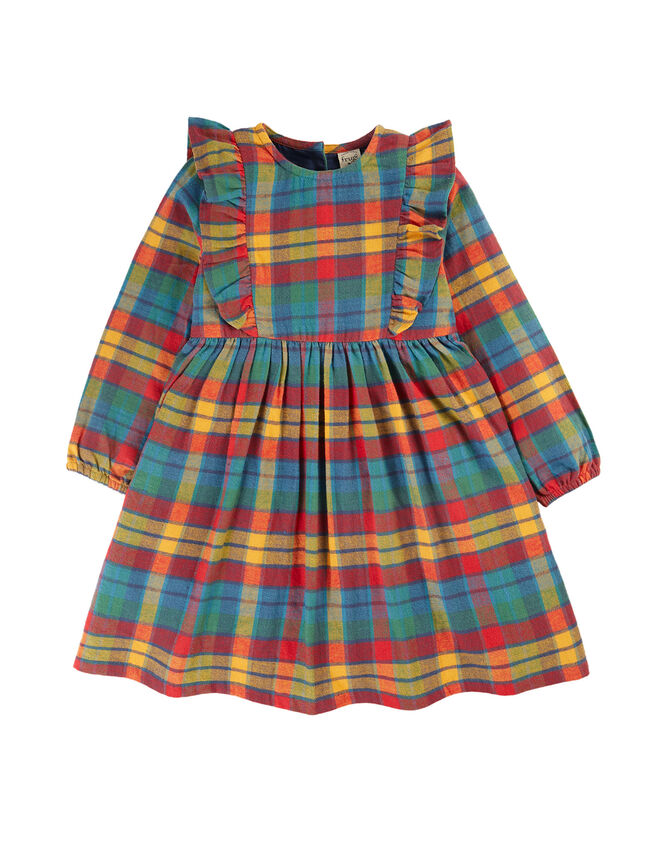 Frugi Ruffle Check Smock Dress, Multi (MULTI), large