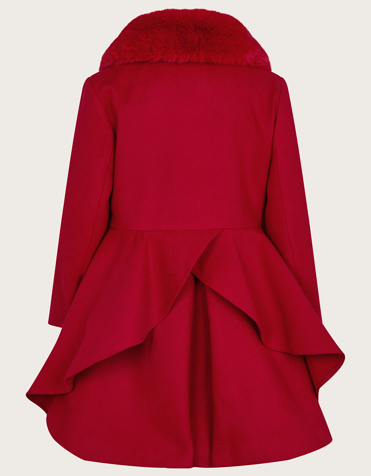 Smart Ruffle Faux Fur Collar Coat Red