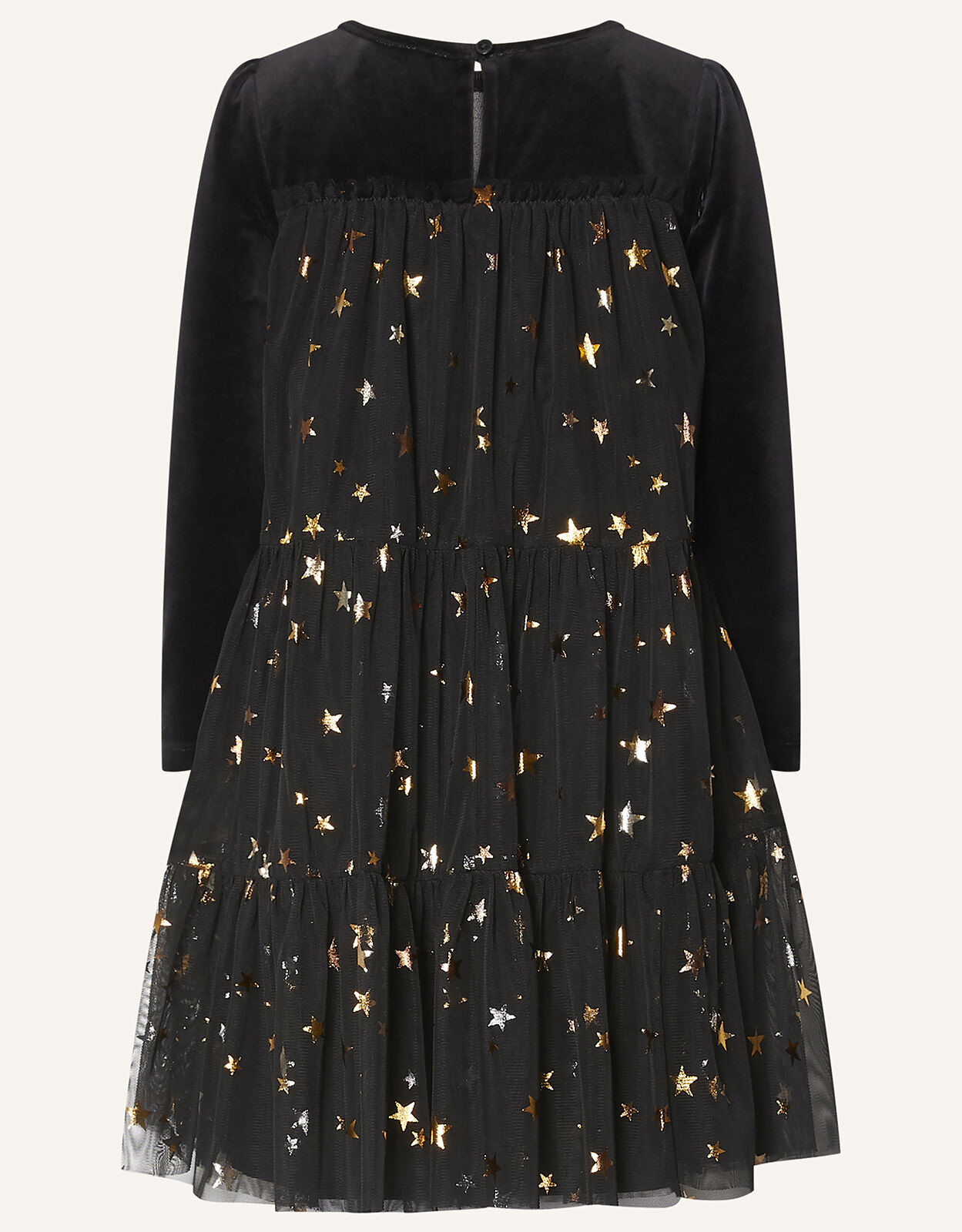 Long Sleeve Star Trapeze Tier Dress Black