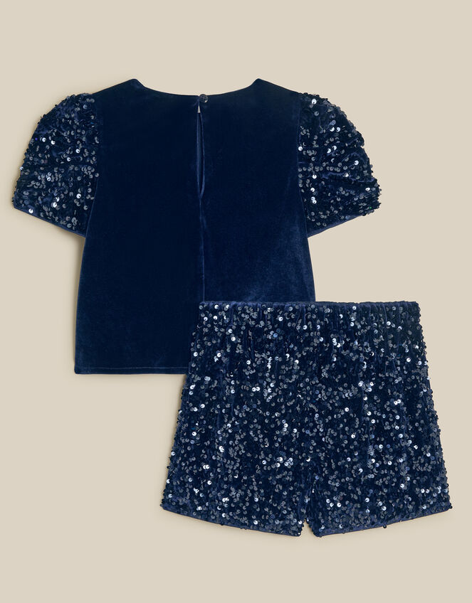 Iona Sequin Velvet T-Shirt & Shorts Set, Blue (NAVY), large