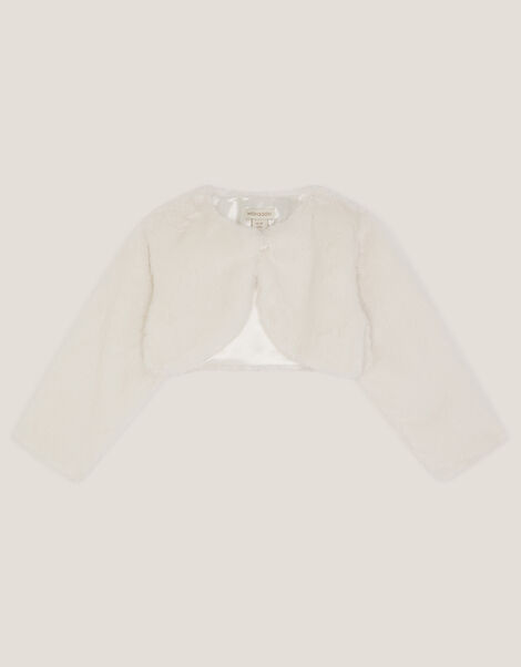 Baby Marie Faux Fur Cardigan, Ivory (IVORY), large