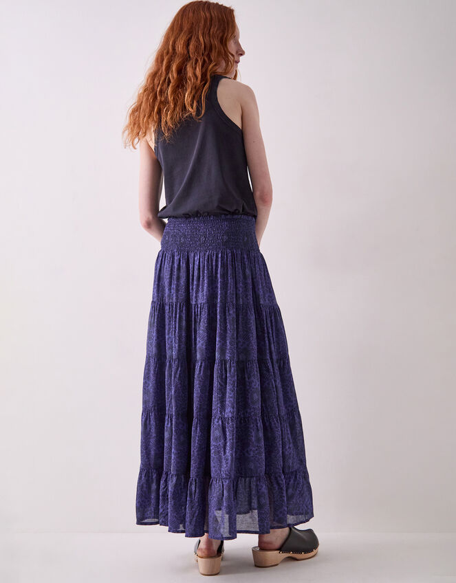 East Emelia Floral Tiered Maxi Skirt, Blue (NAVY), large