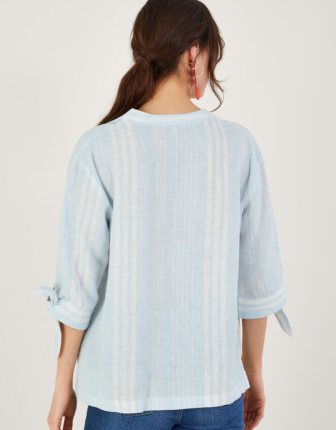 Pintuck Stripe Top in Linen Blend, Blue (BLUE), large