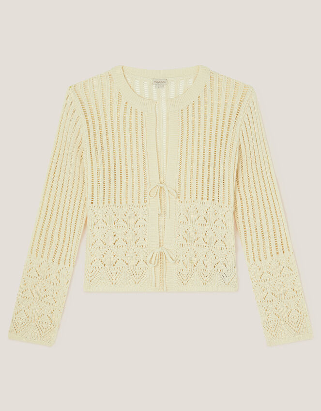 Cropped Knit Cardigan, Ivory (IVORY), large