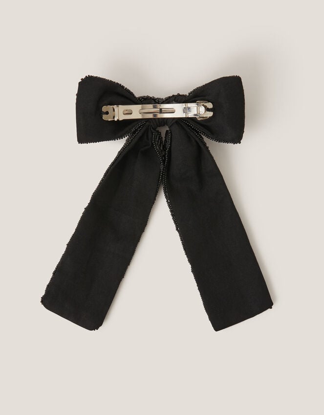 Beaded Bow Hair Clip, Black (BLACK), large