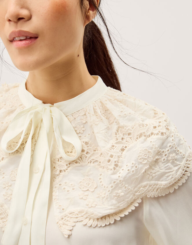 Cora Lace Collar Blouse, Ivory (IVORY), large