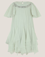Nessa Sparkle Collar Waterfall Dress, Green (SAGE), large