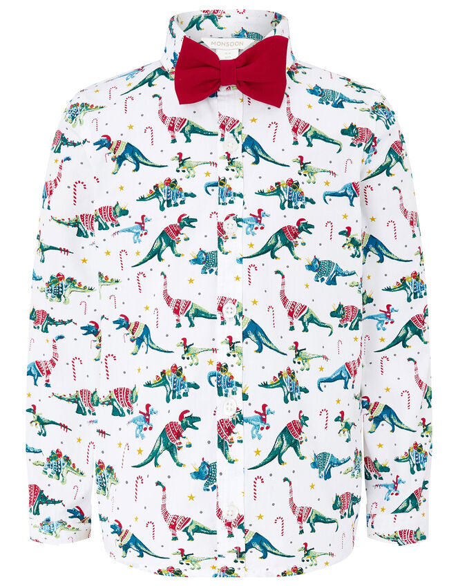 Christmas Shirt and Bow Tie in Pure Cotton, Ivory (IVORY), large