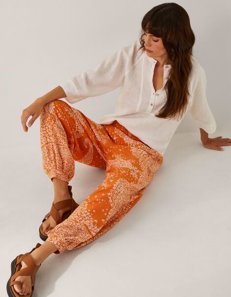 Madison Paisley Print Harem Trousers, Orange (ORANGE), large