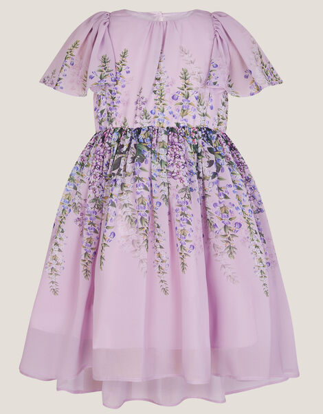 Floral Print Flutter Sleeve Dress, Purple (LILAC), large