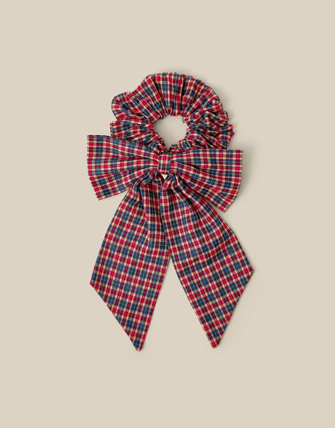 Tartan Bow Hair Scrunchie, , large