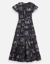Scotch & Soda Print Gathered Maxi Dress, Blue (NAVY), large