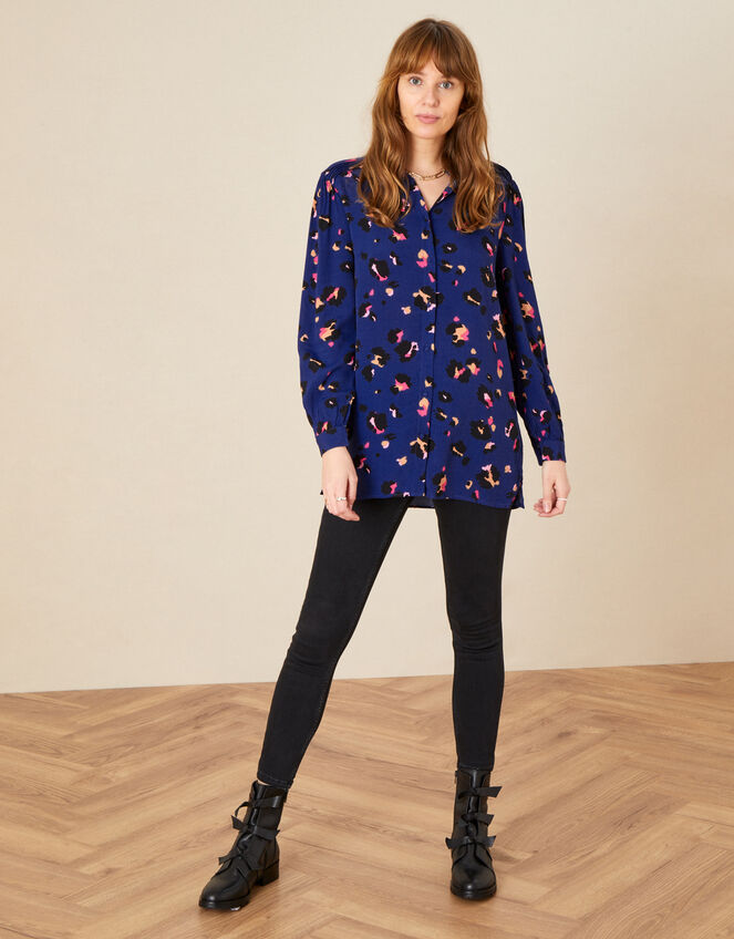 Animal Print Blouse with LENZING™ ECOVERO™ , Blue (COBALT), large