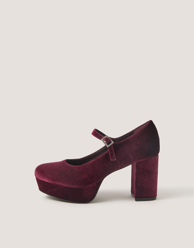 Polly Velvet Mary Jane Platform Heels, Red (BERRY), large