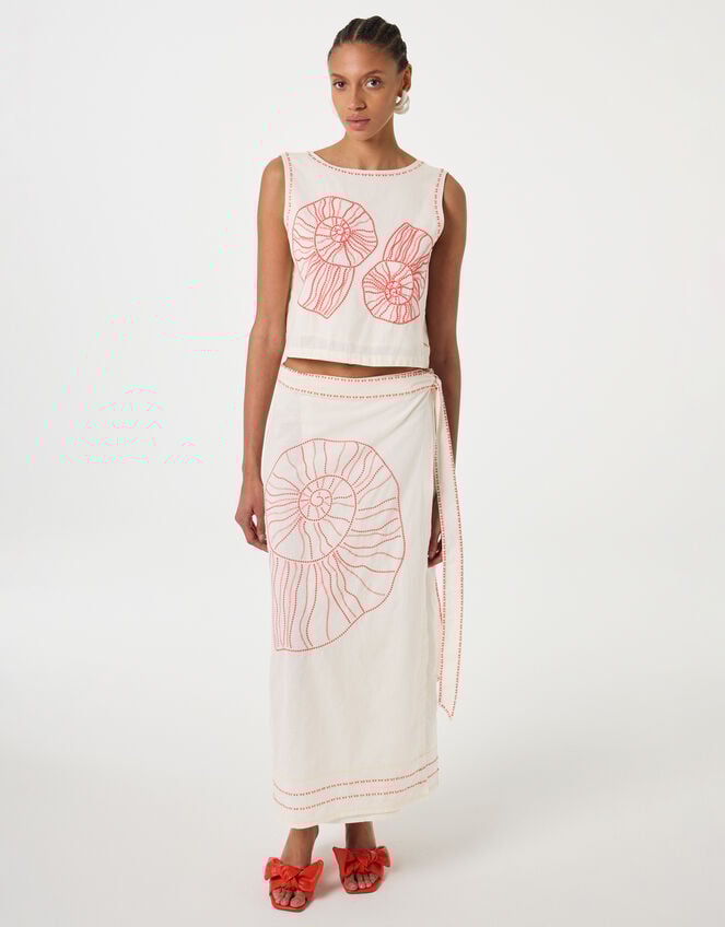 Fabienne Chapot Sine Shell Embroidered Wrap Skirt, Ivory (IVORY), large