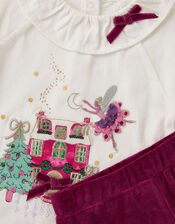 Baby Christmas Top & Velour Leggings Set, Red (BURGUNDY), large