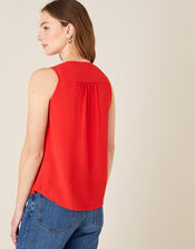 Button Front V-Neck Tank Top, Red (RED), large