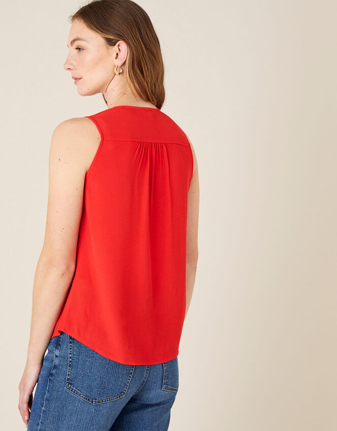 Button Front V-Neck Tank Top, Red (RED), large