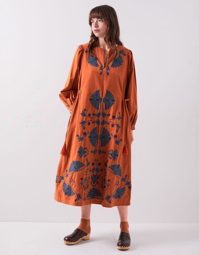 East Katie Embroidered Midi Dress, Orange (RUST), large