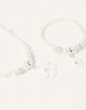 Jewel Flower Pearl Necklace and Bracelet Set, , large