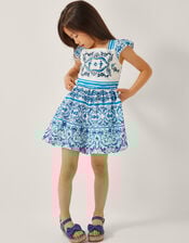 Calista Floral Print Frilly Playsuit, Blue (BLUE), large